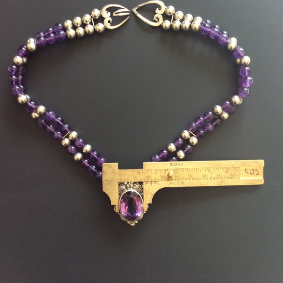 Vintage 925 Sterling Silver Natural Amethyst Necklace.